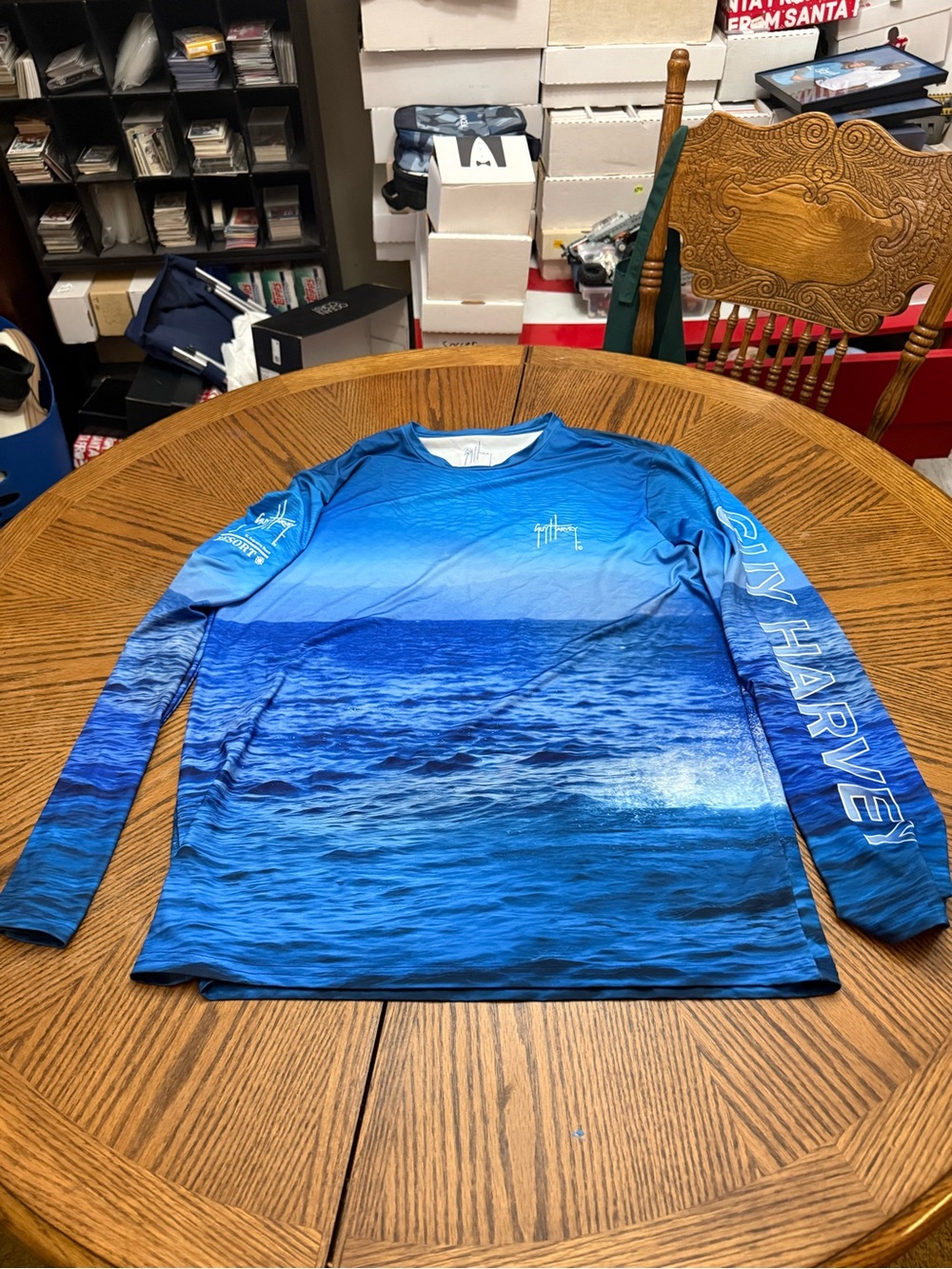 Guy Harvey Blue Gradient Ocean Print Long-Sleeve Rash Guard